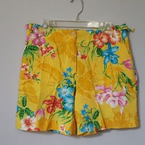 Ralph Lauren Shorts Women's 12P Linen Yellow Tropical Floral Tailored Classic